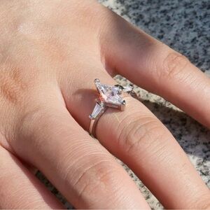 2ct Marquise & Baguette Silver Engagement Ring NEW